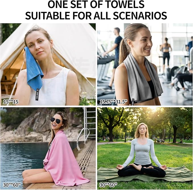 Quick Dry Camping Towel with EVA Case, Microfiber Travel Towel 3 Size at 1 Pack, Super Absorbent Lightweight Fast Drying Towel Set for Beach, Gym, Sports, Backpacking, Yoga & Swimming Pool, Baby Blue
