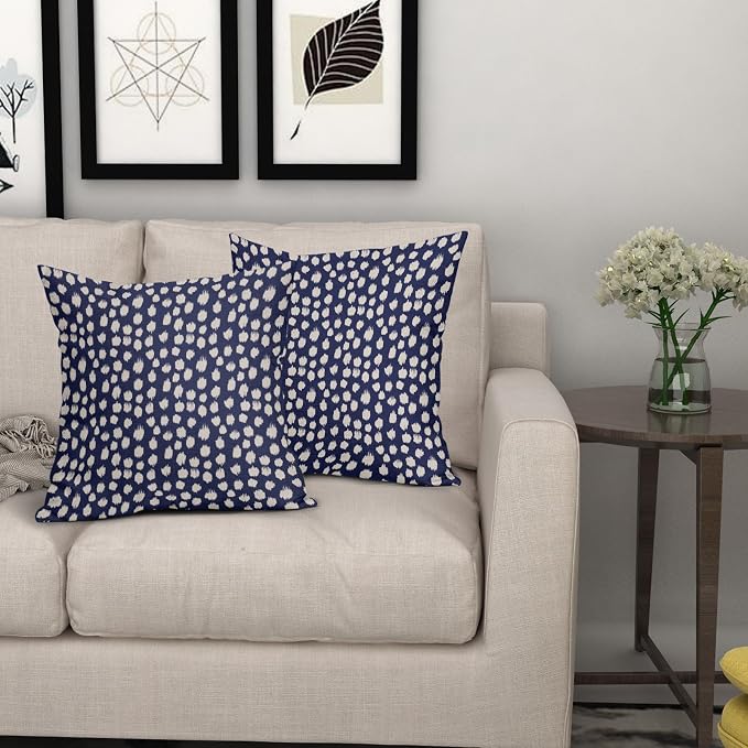 Sweetshow Navy Blue Cream Dots Pillow Covers 20x20 Set of 2 Boho Design Polka Dot Throw Pillows Modern Trendy Print Outdoor Decorative Pillowcase Square Linen Cushion Cases Decor for Sofa Couch Bed
