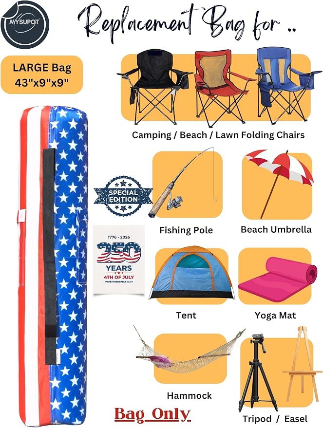 Replacement Bag for Folding Camping Chair, Portable Camp Chair, Hammock, Yoga Mat, Umbrella, Tents, Tripods, Fishing Poles - 420D Oxford Polyester Fabric