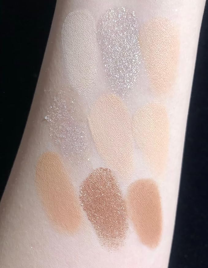 9 Colors Glitter Matte Eyeshadow Palette, Nude Beige Brown Shimmer Eye Shadow Makeup, Daily Gloden Eye Makeup, Sparkly Metallic Eyeshadow Pallet#03 Neutral Brown Gold