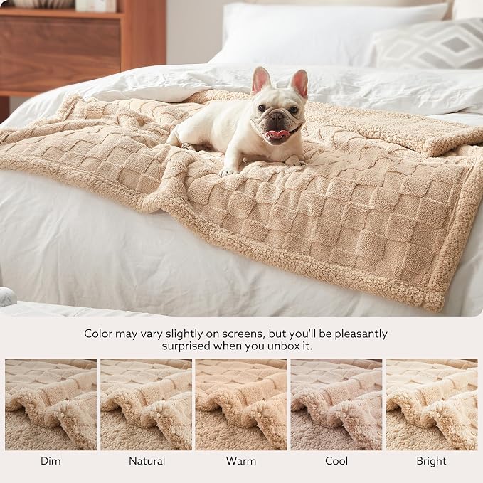 GASUR Waterproof Dog Blankets for Large Dogs, Dog Blanket for Couch Bed, Fleece Pet Blanket for Furniture Sofa Protector, Soft Pet Throw Blankets for Crate Car Outdoor, Washable, 50"x60",Beige