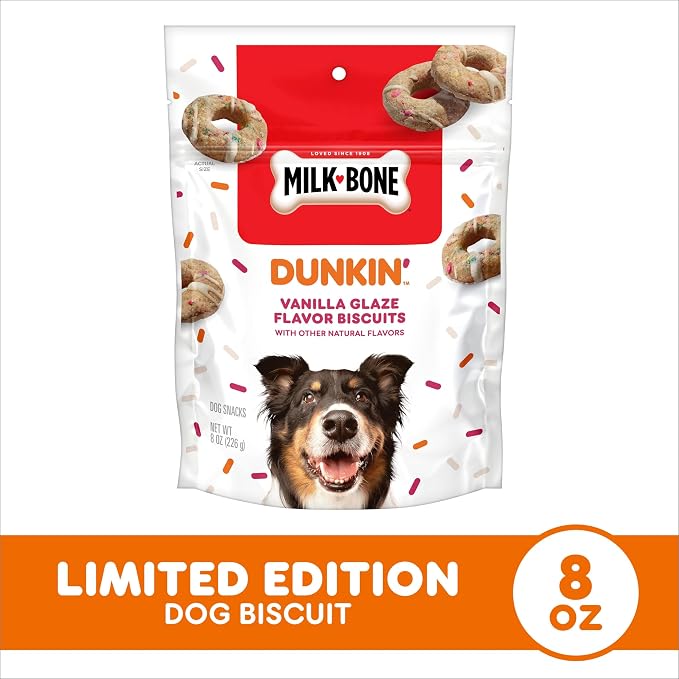 Milk-Bone Dunkin' Vanilla Glaze Flavor Dog Biscuits with Other Natural Flavors, 8 oz Bag (Pack of 2)