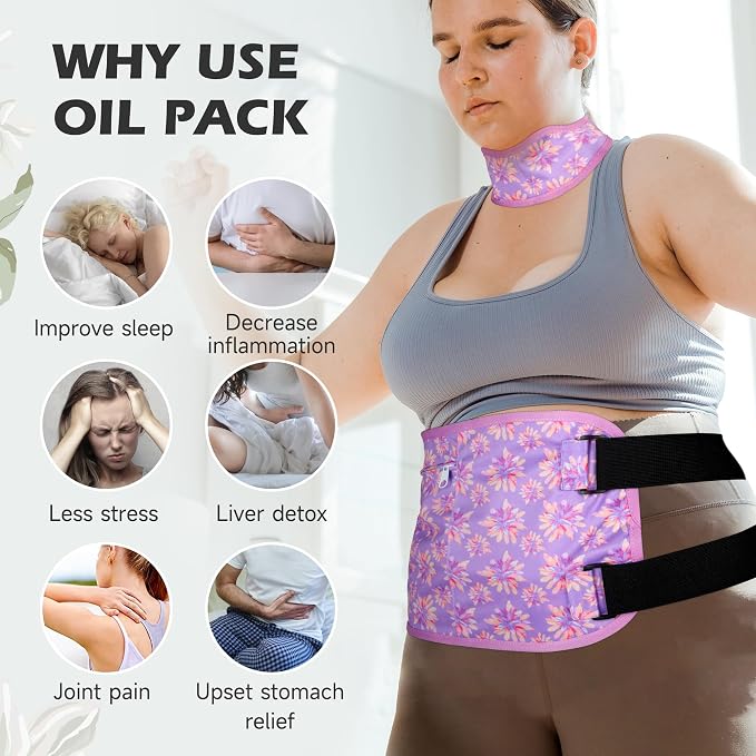 Plus Size Castor Oil Pack 2 Pcs Castor Oil Wrap Organic Cotton Reusable Kit Organic Cold Pressed Unrefined Castor Oil Compress Packs for Liver Detox, Chrysanthemum