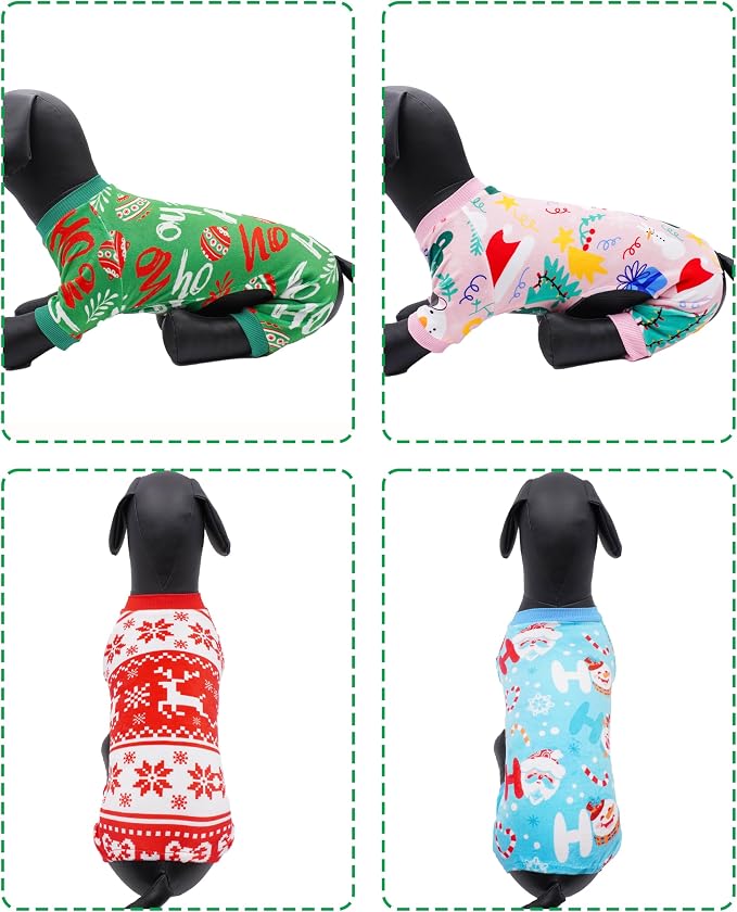 PET SHOW 4 Pack Christmas Velvet Dog Pajamas for Large Dogs | Soft stretchy dogs onesies,boy girl pjs with sleeve,holiday jumpsuit costume for pets,XL