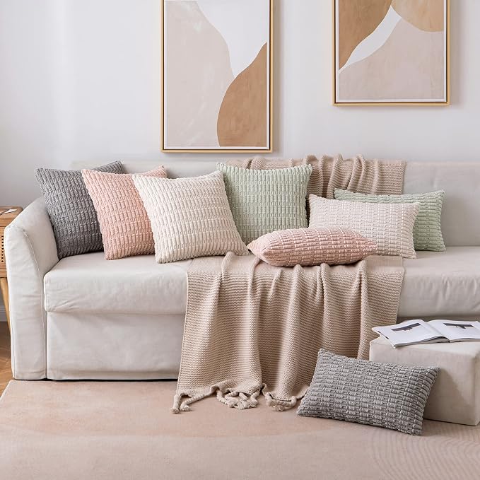 MIULEE Pack of 2 Corduroy Decorative Throw Pillow Covers 12x20 Inch Soft Boho Striped Pillow Covers Modern Farmhouse Home Decor for Spring Sofa Living Room Couch Bed Pink | Soft Boho Striped Pillow Covers Modern Farmhouse Home Decor For Sofa Living Roo...