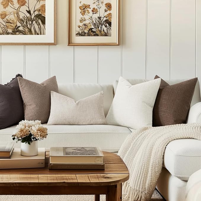 MIULEE Pack of 2 Decorative Linen Burlap Pillow Covers Farmhouse Boho Accent Pillowcases Modern Home Decor for Sofa Couch Bedroom Living Room 20x20 Inch Gray White