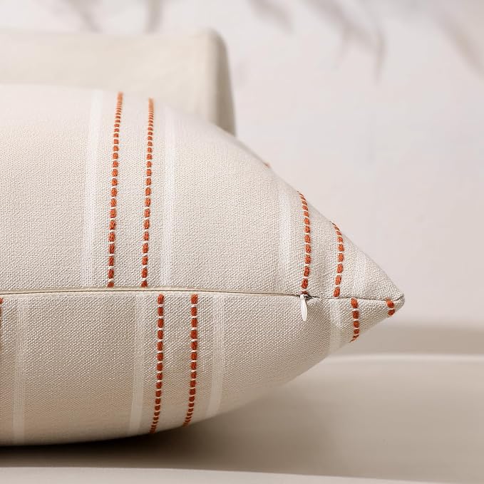 Hckot Fall Rust Terracotta Throw Pillow Covers 24x24 Stripe Pillow Covers | Set of 2 Farmhouse Decorative Pillows Square Large Cushion Covers for Sofa Couch Bed Living Room Modern Home Decor