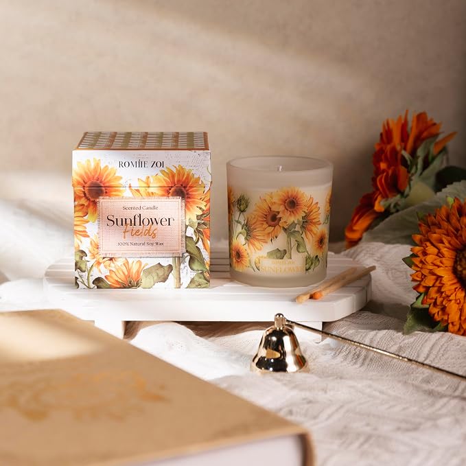 ROMIIE ZOI Fall Candle - Sunflower Fields - 6oz Soy Wax Candle for Autumn, Floral Aroma - Cozy Gift for Women and Men, Home Decor