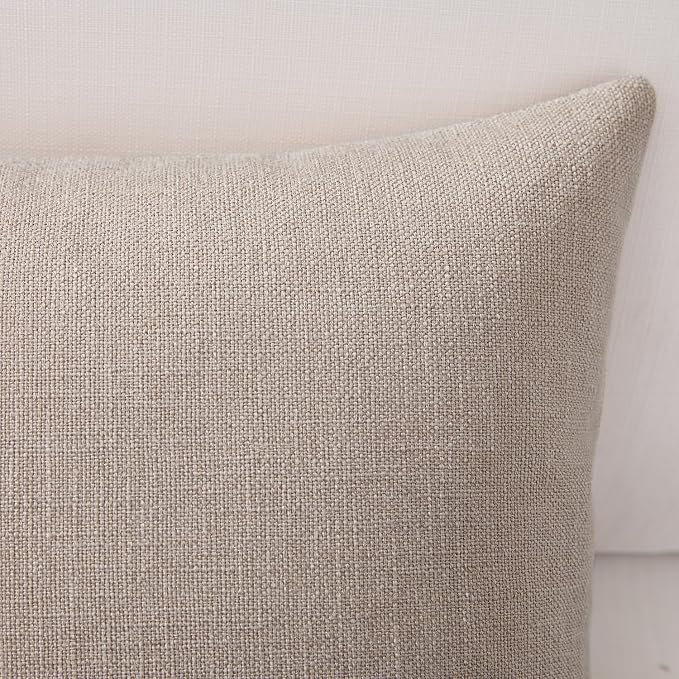 Meekio Set of 2 Light Taupe Throw Pillow Covers 22x22, Modern Farmhouse Linen Blend Decorative Pillow Covers for Couch Sofa Bed, Neutral Home Decor