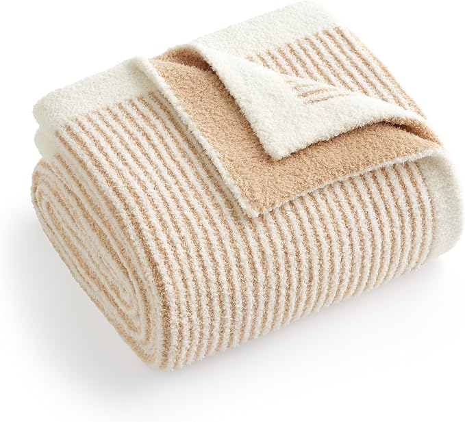 Snuggle Sac Fluffy Bedding Blanket Twin Size, Soft Luxurious Knit Throws, Fuzzy Microfiber Blankets for Couch, Sofa, Bed, Cream Beige, 60x80 inches
