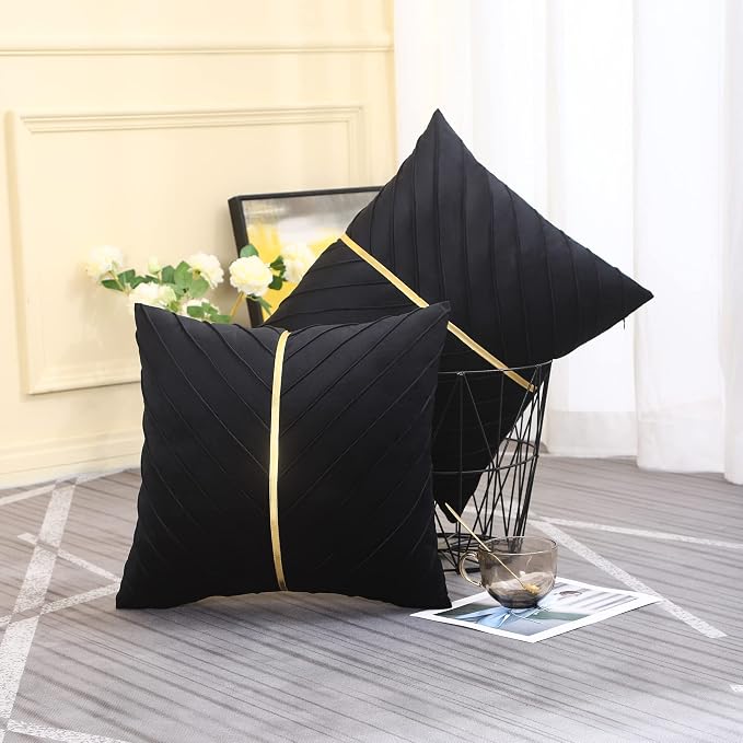 Velvet Throw Pillow Covers 26x26 inch Pack of 2 Gold Decor Black | Soft Solid Pillow Covers,Modern Luxury Home Decor,for Couch Chair Sofa Bedroom Livingroom,Hidden Zipper,Ideal Gift,Easy Care