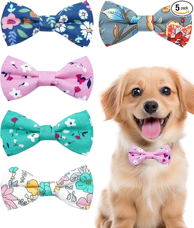 PET SHOW 5 Pack Dog Bowties Floral for Small Dogs Slide on Collar