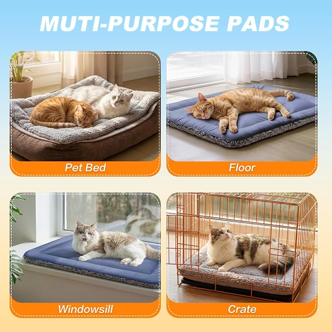 Cooling Mat for Cats, Reversible Self Warming Cat Bed, Dark Blue, 24x36 In | Cool-Touch Ice Silk Side, Plush Fleece Warm Side, Heat-Reflective Foil for Indoor Cats, Kittens, Small Dogs and Crates