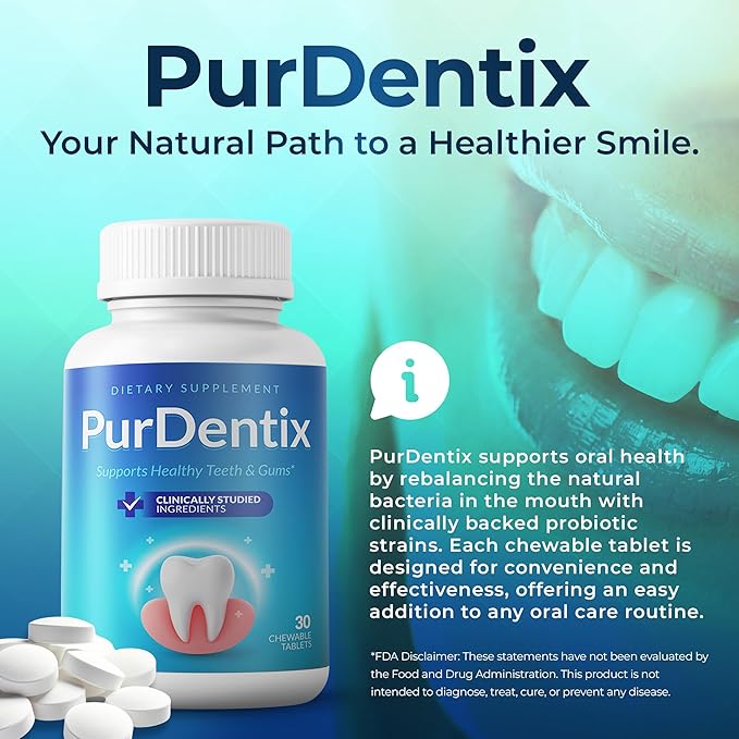 PurDentix Oral Health Probiotic – 4-Strain Formula for Healthy Gums, Teeth & Fresh Breath – 180 Chewable Tablets