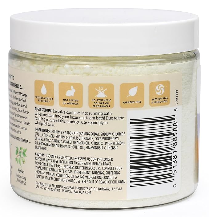 Aura Cacia Aromatherapy Foam Bath, Peaceful Patchouli and Sweet Orange, 14 ounce jar (Pack of 2)