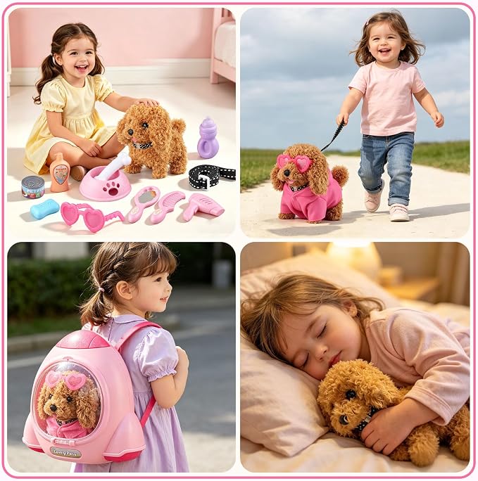 Dog Toys for Kids Girls Age 3-6, Walking&Barking Puppy Toys with Backpack