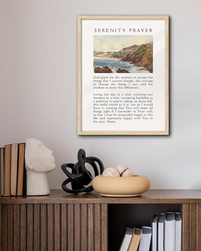 EcoHest 12x16 in Serenity Prayer Mountain Framed Christian Wall Art | Natural Oak Wood Frame with Canvas Wall Art, Scripture Bible Verse Wall Decor for Bedroom, Living Room, Office, Church, 1Pack