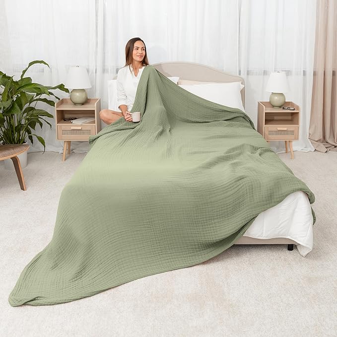 Comfy Cubs Adult Muslin Blanket 108x90” King Swaddle Blankets, Sage | 6 Layer Soft, Breathable & Lightweight Muslin Adult Blanket - Machine Washable & Designed in the US Bedding for All Seasons