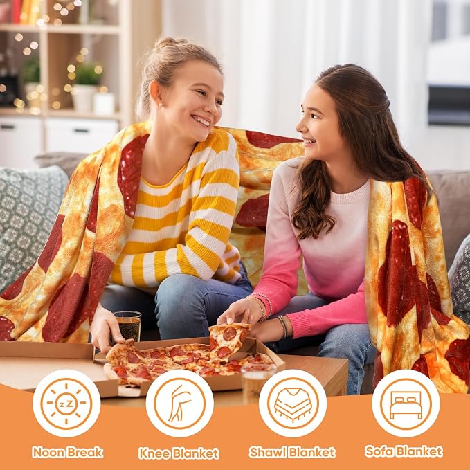 Bcareself Pizzas Blanket Adult Kdis Size 2.0 Double Sided Funny Realistic Food Personalized Throw Blanket Novelty Gift for Everyone Soft Pepperoni Pizzas Blanket Soft Flannel 60 inches