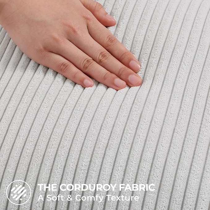Mecatny Corduroy Decorative Throw Pillow Covers 22x22 Set of 2 Grey | Soft Striped Texture, Hidden Zipper Design, Neutral Boho Square Pillow Cases for Sofa Couch Living Room Bedroom, Home Décor