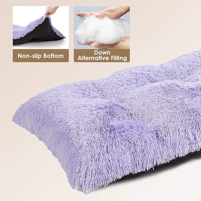 EHEYCIGA Fluffy Dog Crate Bed for Small Dogs, Plush Crate Pad, Purple | Calming Anti Anxiety Small Dog Bed, Washable Soft Warm Faux Fur Crate Mat with Non-Slip Bottom