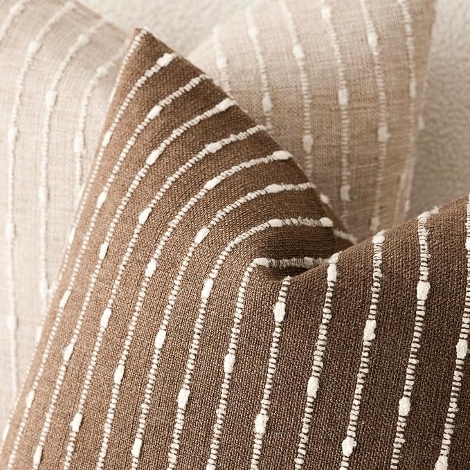 Foindtower Pack of 2 Decorative Jacquard Boucle Throw Pillow Covers Accent Textured Striped Pillowcases Soft Boho Modern Cushion for Couch Sofa Bedroom Living Room Home Decor 20x20 Inch Brown