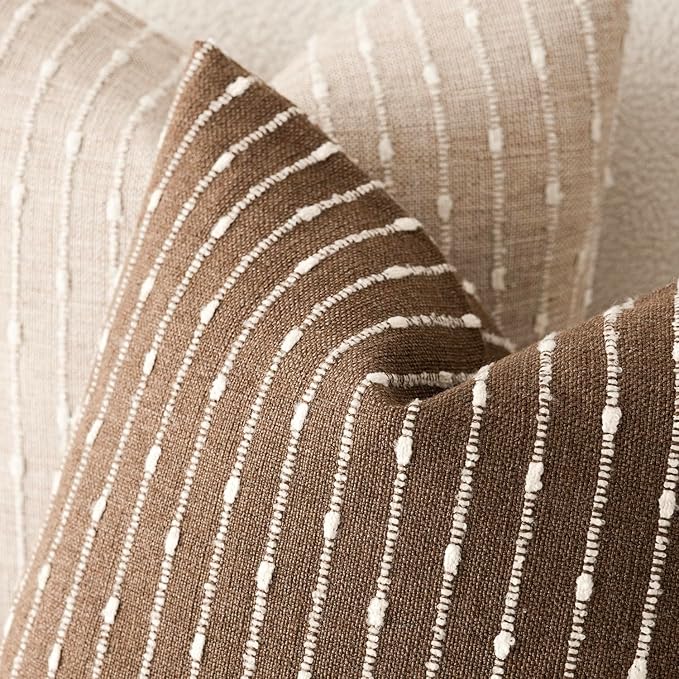 Foindtower Pack of 2 Decorative Jacquard Boucle Throw Pillow Covers Accent Textured Striped Pillowcases Soft Boho Modern Cushion for Couch Sofa Bedroom Living Room Home Decor 22x22 Inch Brown