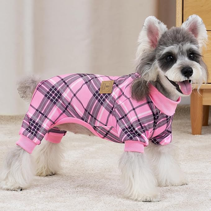 XPUDAC 4 Pack Plaid Dog Pajamas Outfits Cozy Doggy Clothes for Small Medium Dogs Girl Boy Puppy Onesie for Christmas Pet Pjs Jammies, L