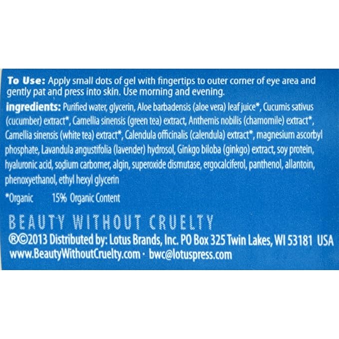Beauty without Cruelty Green Tea Nourishing Eye Gel, 1-Ounce