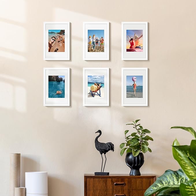 upsimples 8x12 Picture Frame, Gallery Wall Frames Set of 5, White | Photo Frame Collage Wall Decor, 6x8 Picture Frame with Mat for Family, Baby, Hallway, Christmas