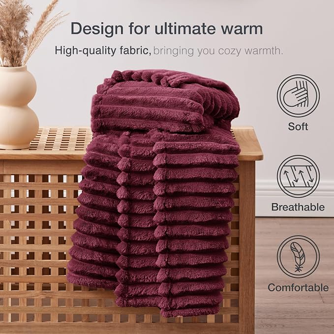 EXQ Home Gentle Soft Fleece Throw Blanket – Cozy Lightweight Blanket for Couch Bed – All-Season Warm Fuzzy Flannel Blanket for Women Mom Her – Gifts for Birthday(60"x80",Burgundy)