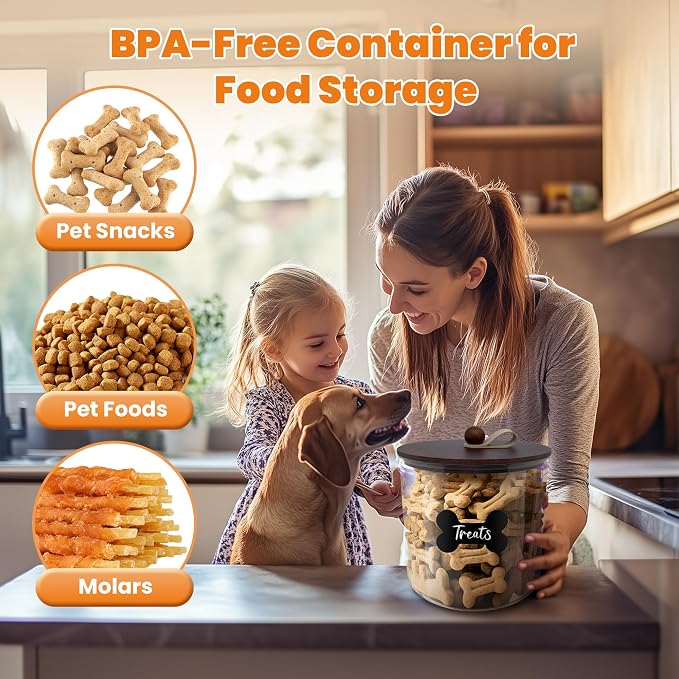 HOYTAMDAR 3 Pack Airtight Dog Treat Containers Bamboo Lids, Dog Treat Jars