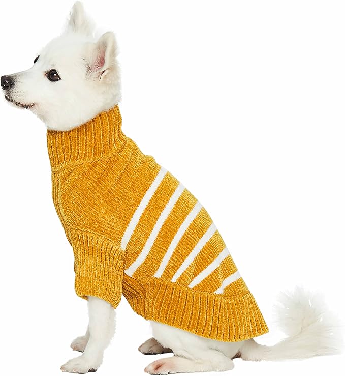 Blueberry Pet Cozy Soft Chenille Classy Striped Dog Sweater in Mustard, Back Length 20", Pack of 1 Clothes for Dogs