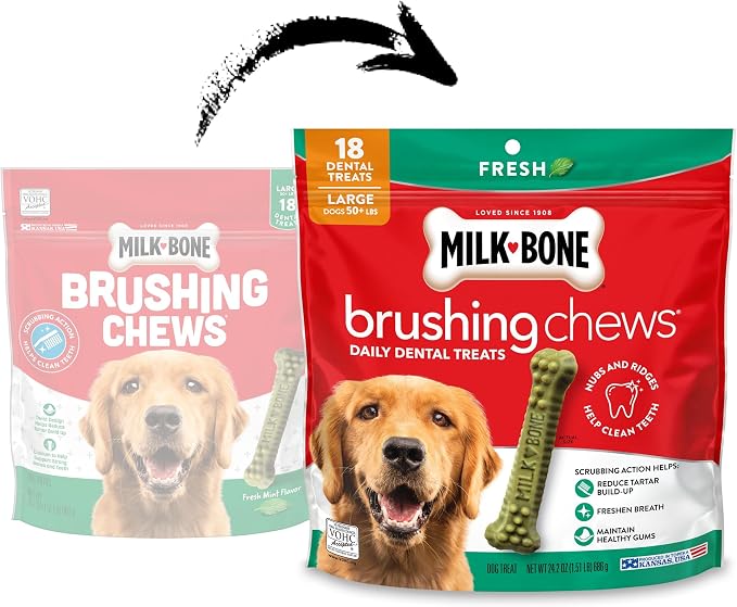 Milk-Bone Brushing Chews Fresh Mint Flavor Daily Dental Dog Treats, Large, 24.2 Oz. Bag (Pack of 5)