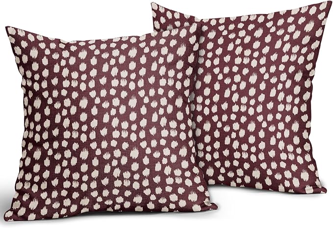 Sweetshow Burgundy Cream Dots Pillow Covers 20x20 Set of 2 Boho Design Polka Dot Throw Pillows Modern Trendy Print Outdoor Decorative Pillowcase Square Linen Cushion Cases Decor for Sofa Couch Bed