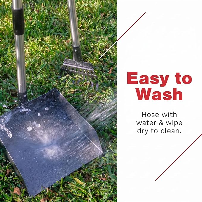 Pooper Scooper for Dogs with Heavy Duty Long Handle Rake & XL Tray | Rustproof Aluminum Poop Scooper for Large Dogs, 36+" Handles and 9”W 9.5”L Extra Large Tray for Yard, Grass, Dirt & Gravel