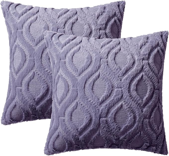 MIULEE Blue Purple Soft Plush Faux Wool Throw Pillow Covers 20x20 | Set of 2, Farmhouse Boho Home Decor, Decorative Cushion Covers for Sofa, Living Room, Bed
