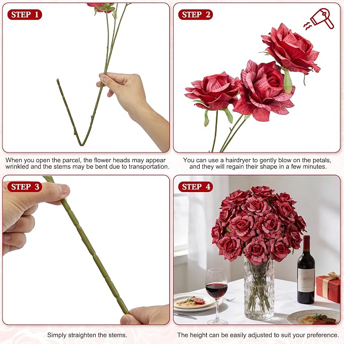 INXUGAO Artificial Flowers Fake Roses for Outdoor, 10Pcs 28" Long Stem Silk Red Roses for Wedding Indoor Outside Party Decor, Realistic Faux Bouquet for Tall Vase Planter