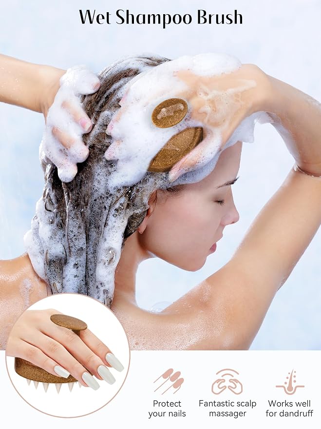 HEETA Scalp Massager Hair Growth, Soft Silicone Scalp Scrubber Shampoo Brush for Exfoliation, Dandruff Removal & Head Massage Stress Relax, Wet & Dry Use for Thick, Thin Hair Care, Brown