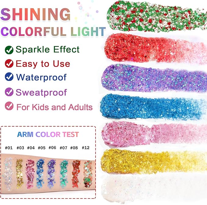 Green Body Glitter Stick, Face Body Glitter Gel Holographic Hair Glitter Halloween Chunky Sequin Waterproof Face Paint Stick Glitter Makeup for Kids and Women