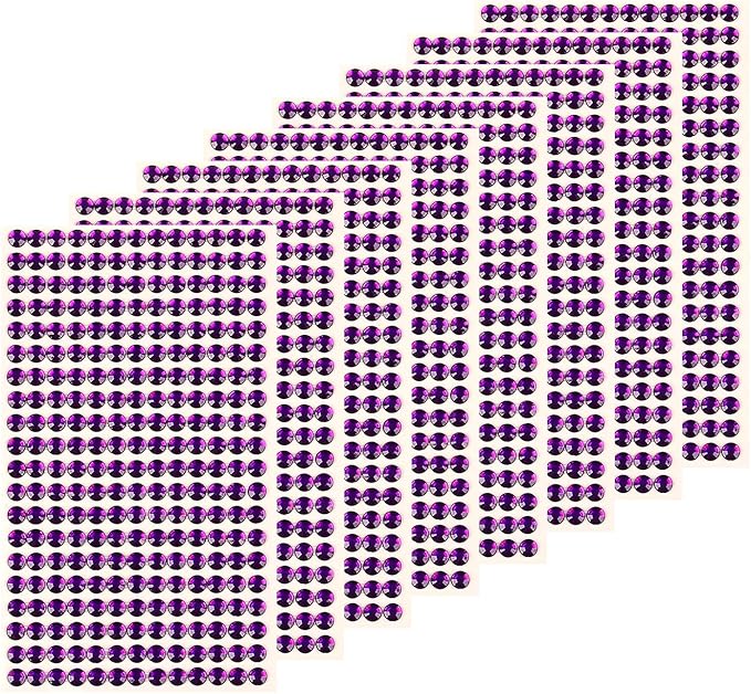 8 Sheets Rhinestone Stickers，3584 Pcs Gem Stickers for DIY Face Eyes Makeup Hair（Deep Purple-3/4/5/6mm）