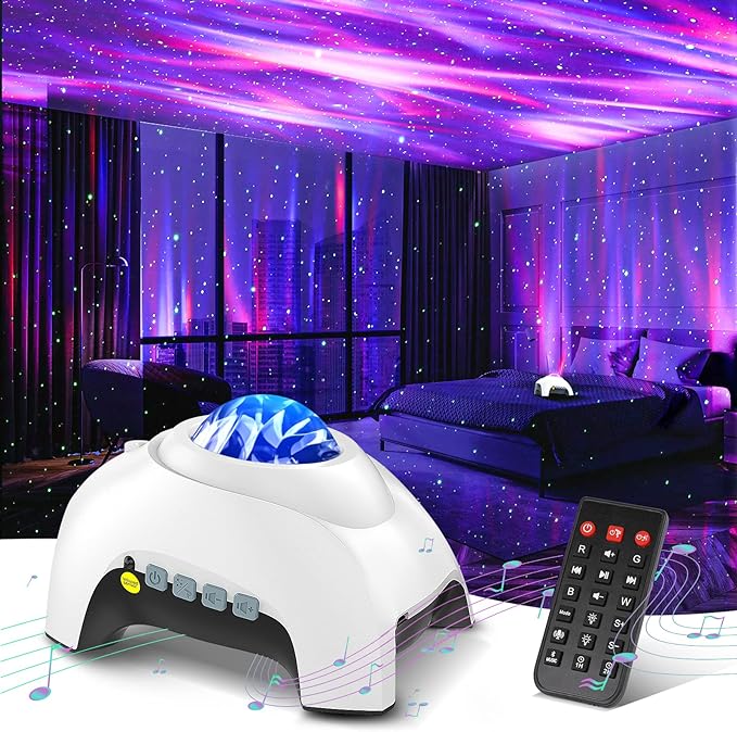 Northern Galaxy Light Aurora Projector with 33 Light Effects, Night Lights LED Star Projector for Bedroom Nebula Lamp, Remote Control, White Noises, Bluetooth Speaker for Parties White