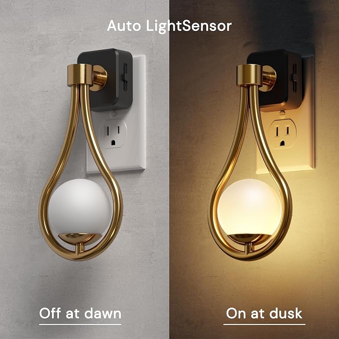 L LOHAS LED Night Lights Plug Into Wall, Dusk to Dawn Sensor | Soft White 3000K Nightlight, 0-100LM Adjustable Brightness 330°Rotating Plug in Night Light Bathroom Hallway Bedroom Stairway