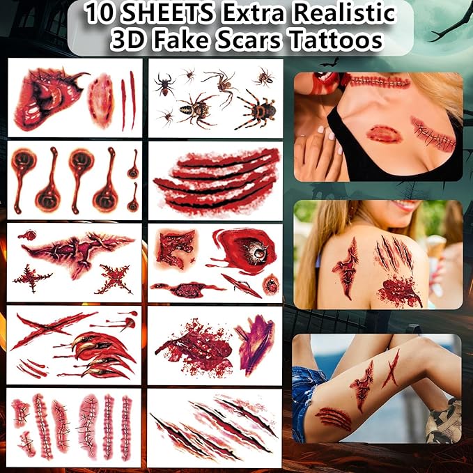 Joker Tattoos Temporary Halloween - 16 Sheets Temporary Tattoos for Men Fake Tattoo Stickers Joker and HQ Couples Costumes Masquerade Cosplay Party Accessories Makeup
