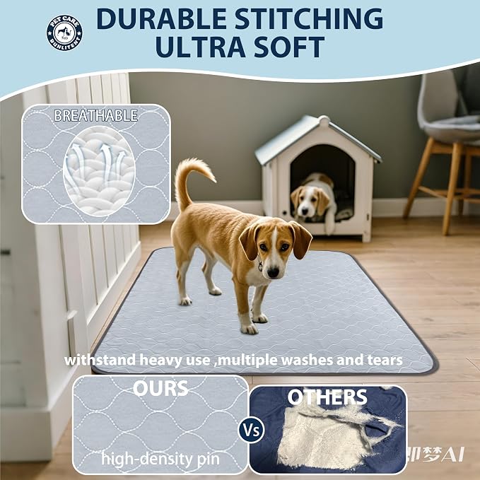 Washable Pee Pads for Dogs, Reusable Puppy Pads 48x48, 3 Pack, White Grey | Reusable, Fast Absorbent, Waterproof, Non-Slip, For Whelping, Training, Incontinence & Potty, For Dog Playpen, Crate, Car