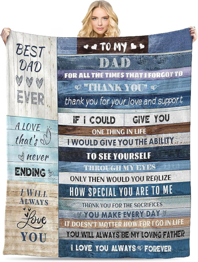 Gift for Dad from Daughter Son, Dear Dad Blanket for Father's Day, Throw Blankets Anniversary Birthday Super Soft Flannel Throw Blankets for Christmas Valentines Thanksgiving for Bed Sofa(60''x80'')