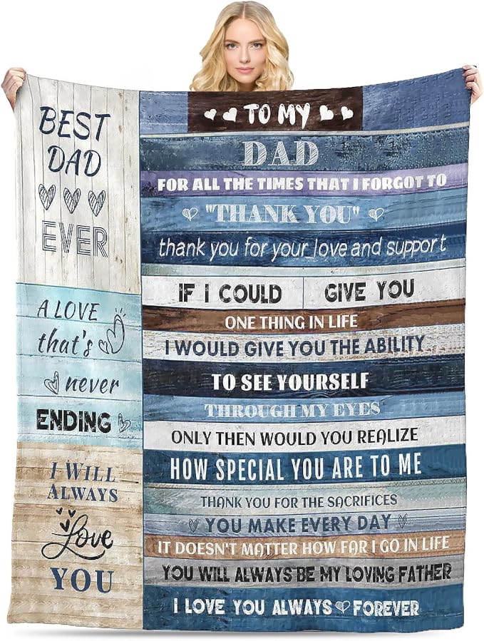 Gift for Dad from Daughter Son, Dear Dad Blanket for Father's Day, Throw Blankets Anniversary Birthday Super Soft Flannel Throw Blankets for Christmas Valentines Thanksgiving for Bed Sofa(50''x60'')