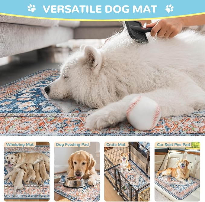 Lahome Extra-Large Washable Dog Pee Pads (72"x72") - Super Absorbent & Waterproof - Leakproof Reusable Mat for Playpens, Beds & Whelping , Convenient Cleanup,Beige Blue