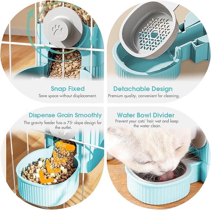 GPY Automatic Hanging Gravity Pet Feeder and Water Dispenser Set | Automatic Rabbit Bunny Feeder and Guinea Pig Water Bottle Water Dispenser for Dogs Cats Pets Animals Large Capacity (Blue)