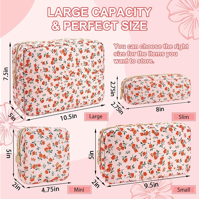 UIXIZQ Waterproof Mini Floral Makeup Bag Pouch for Purse,Nylon Flower Cosmetic Travel Bag Small Preppy Toiletry Organizers Bag for Women Girl,Cute Zipper Pouch Coin Purse for Work(Mini Pink-Flowers)
